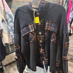 Sage and Fig Plaid Button-Up Waffle Knit button up waffle knit hoodie